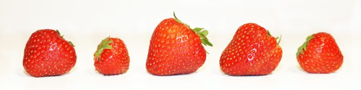 picture of five different strawberries