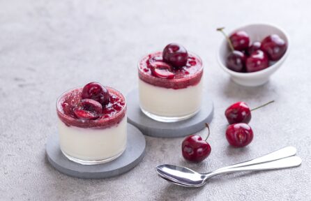 ice-cream with Barbados cherries as toppings